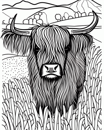 Highland Cattle in Flower Fields Coloring Page · Creative Fabrica