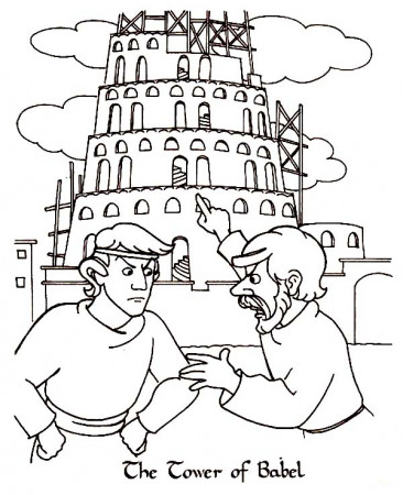 Two Man Argue in Front of Tower of Babel Coloring Page | Kids Play ...