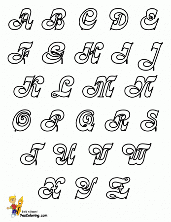 Elegant Cursive Alphabet Chart at YesColoring yescoloring.com/letter- coloring-page.html | Graffiti lettering fonts, Cursive alphabet chart,  Lettering