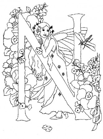 Letter N Alphabet Fairy and a Dragonfly Coloring Pages : Batch ...