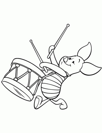 Cartoon Piglet In Marching Band Coloring Page | HM Coloring Pages