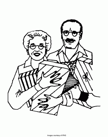 Grandparents with gift packages - Free Coloring Pages for Kids 