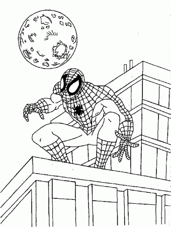 Spiderman on the Roof coloring page to print and free download