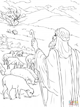 Moses Sees the Burning Bush coloring page | Free Printable ...