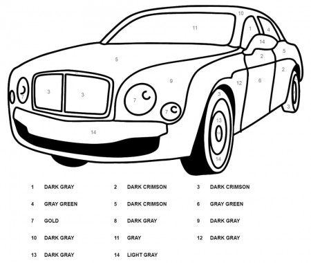 Bentley Car Color by Number Coloring Page - Free Printable Coloring Pages  for Kids