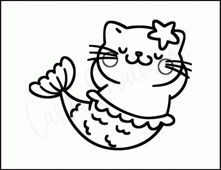 Cat mermaid coloring page