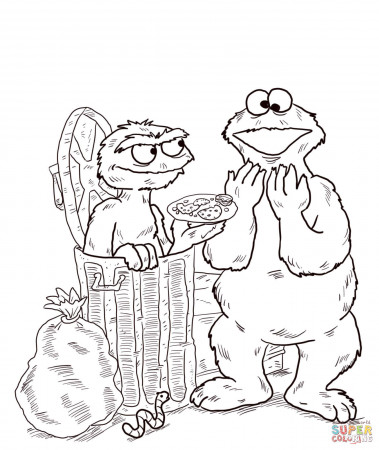Oscar and Cookie Monster coloring page | Free Printable Coloring Pages