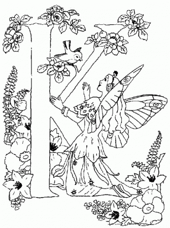 Letter K Alphabet Fairy Love to Hear Bird Singing Coloring Pages ...