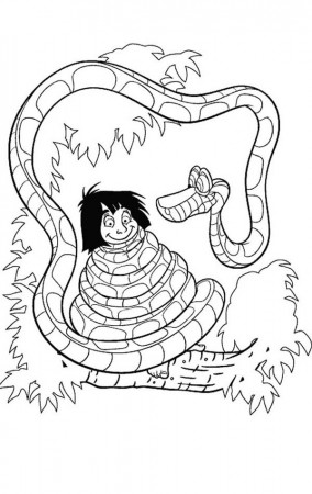 Mowgli Entangled by Kaa in Jungle Book Coloring Pages: Mowgli ...