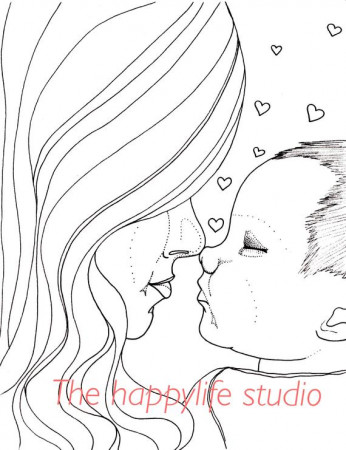 Mom and Baby Coloring Page New Mom Coloring Pregnancy | Etsy