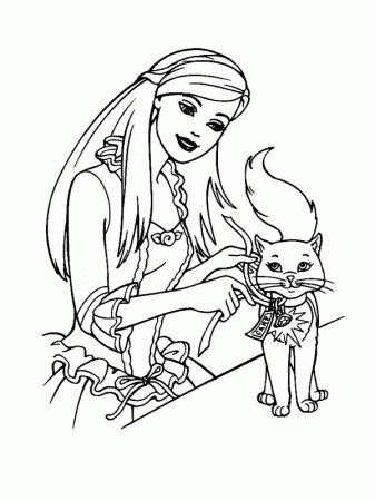 Barbie With Cat on Her Lap Coloring Page | Animal pages of ...