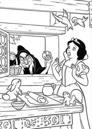 Snow White is Surprised to See Witch at Her Window Coloring Page ...