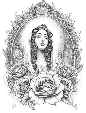 Beautiful Chicana Virgin Mary 3 With Roses Adult Coloring - Etsy
