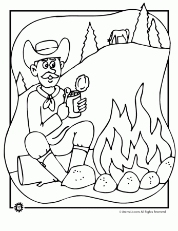 Campfire Cowboy Coloring Page | Animal Jr.