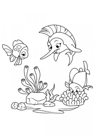 Coloring Page swordfish plays with fish - free printable coloring pages -  Img 31132