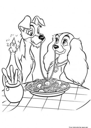 lady and the tramp spaghetti coloring pages for kids | Cartoon ...