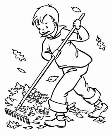 A Boy Clean Up Autumn Leaf Coloring Page | Leaf coloring page, Coloring  pages, Leaf coloring