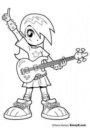 Coloring page girl with guitar - img 20081. | Star coloring pages, Rock star  theme, Pokemon coloring pages