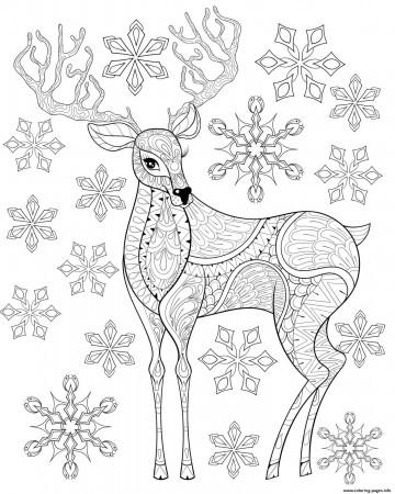 Christmas For Adults Deer Antlers Snowflakes Intricate Coloring Pages  Printable