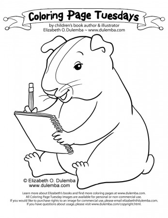 dulemba: Coloring Page Tuesday - Writing Guinea Pig