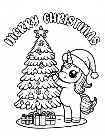 Christmas Unicorn Coloring Pages For Kids