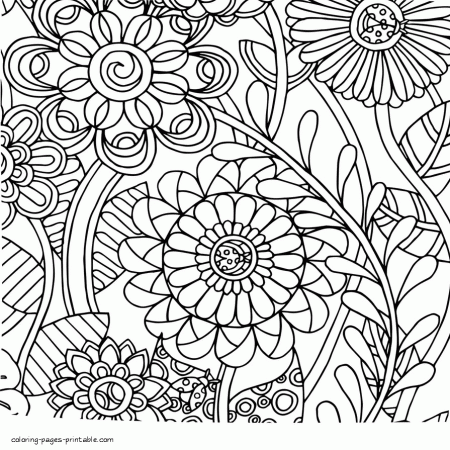 Flowers And Ladybugs. Adult Coloring Page || COLORING-PAGES ...