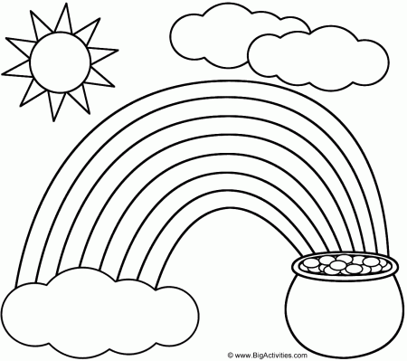 Rainbow, Pot of Gold, Sun, and Clouds - Coloring Page (St. Patrick's Day)
