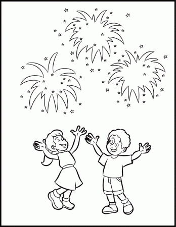 Children Enjoying Fireworks Coloring Page | Coloring