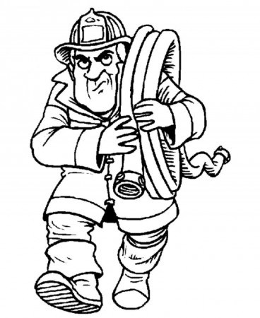 Fireman Carry Long Hose Coloring For Kids - Kids Colouring Pages