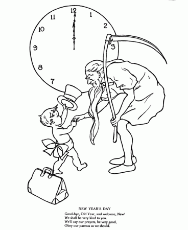 New Year's Day Coloring Pages - Father Time and New Year Baby 