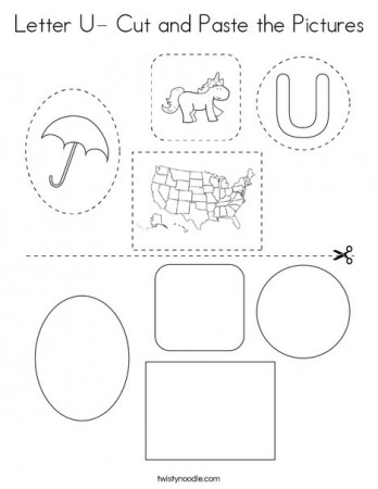 Letter U- Cut and Paste the Pictures Coloring Page - Twisty Noodle
