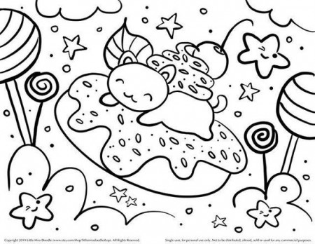 Sweet Dreams Kitty Doodle Printable Cute Kawaii Coloring Page | Etsy