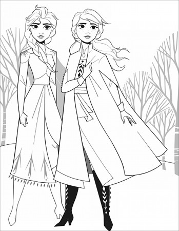Frozen 2 : Anna & Elsa (without text) - Frozen 2 Kids Coloring Pages