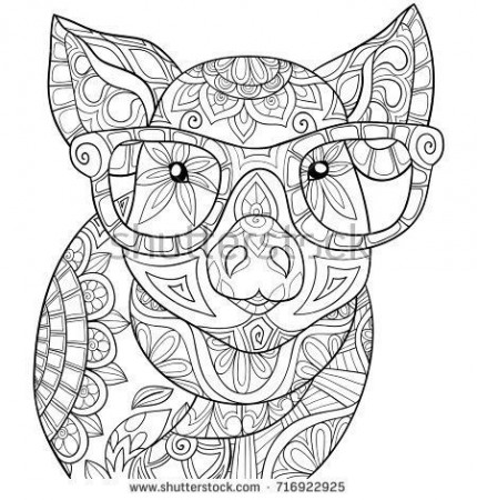 Adult coloring page,book a pig.Zen style art illustration ...