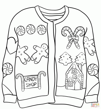 Christmas Sweater with Candy Shop coloring page | Free Printable Coloring  Pages