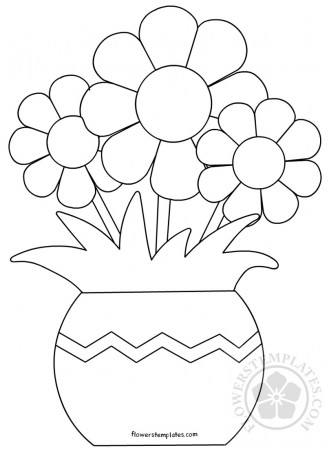Three daisies in vase coloring page | Flowers Templates