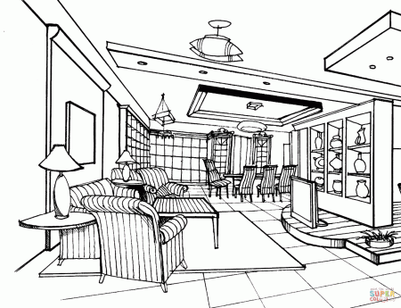 Large Living Room coloring page | Free Printable Coloring Pages