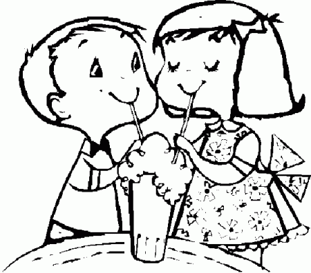 Friends Coloring Book Page: Friends sharing a milkshake coloring ...