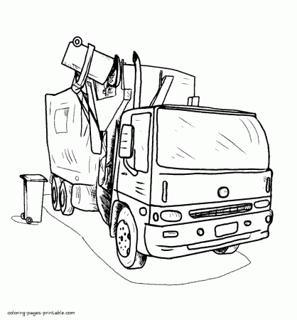 Garbage truck coloring page || COLORING-PAGES-PRINTABLE.COM