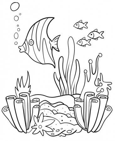 Coral Reef and Fishes Coloring Page - Free Printable Coloring Pages for Kids