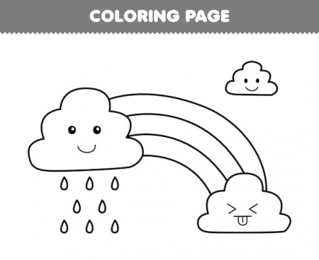 Premium Vector | Education game for children coloring page of cute cartoon  rainbow and cloud with rain line art printable nature worksheet