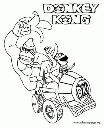 Coloring book Fairy tale characters Donkey Kong ride a vehicle printable  and online