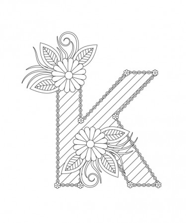 Alphabet coloring page with floral style. ABC coloring page - letter K  3543248 Vector Art at Vecteezy