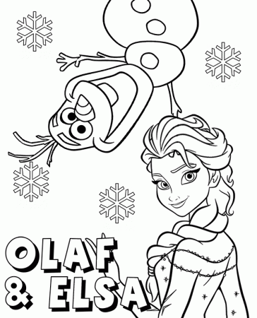 Snowman Olaf and princess Elsa coloring page, sheet