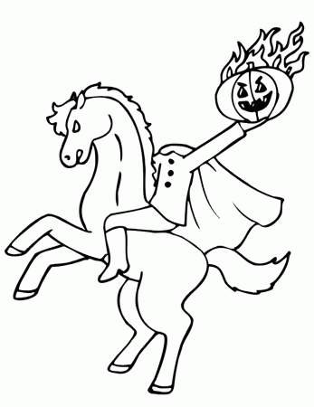 Headless Horseman Coloring Page | With Fiery Pumpkin