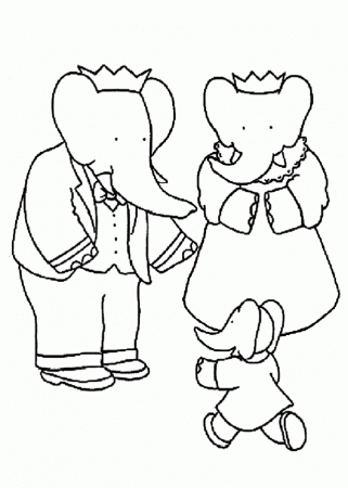 Babar King With Family Coloring Pages For Kids Printable Free 