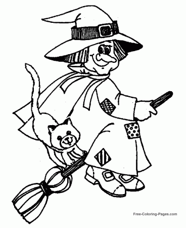 Halloween coloring sheets - Witch on Broom