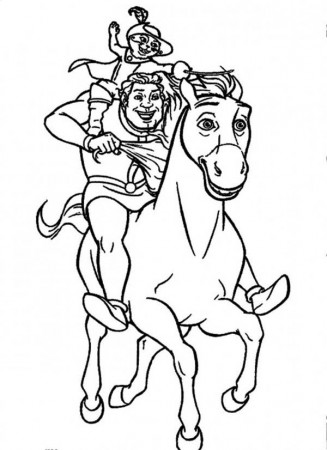 Shrek Riding on Donkey with Puss in Boots Coloring Pages: Shrek ...