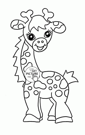 Baby Giraffe animal coloring page for kids, baby animal coloring ...