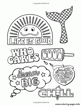 Vsco Girl Life Is Good Who Cares Cool Chill Just Peachy Dream Big Coloring  page Printable